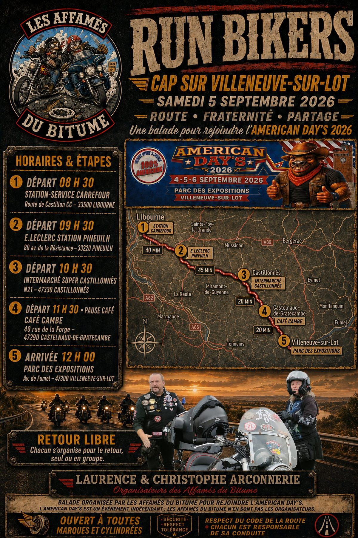 Affiche — Run Bikers — American Day's, samedi 5 septembre 2026, Les Affamés du Bitume.