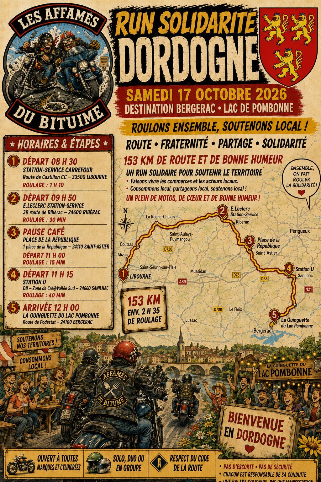 Affiche — Run Solidarité Dordogne, samedi 17 octobre 2026, Les Affamés du Bitume.