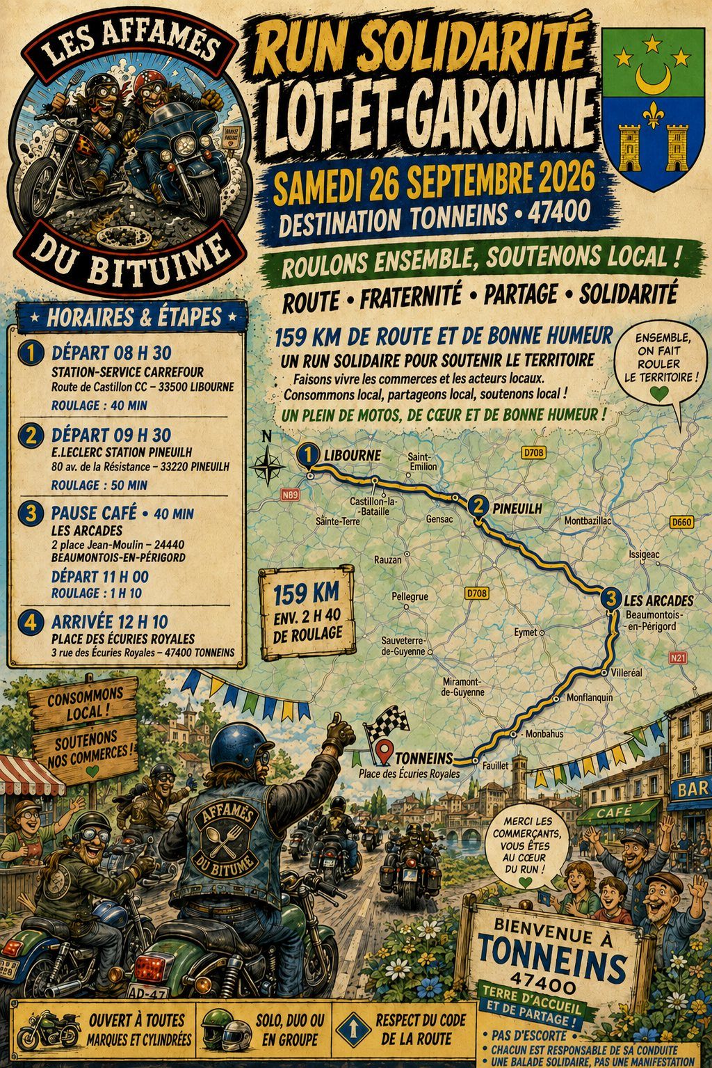 Affiche — Run Solidarité Lot-et-Garonne, samedi 26 septembre 2026, Les Affamés du Bitume.