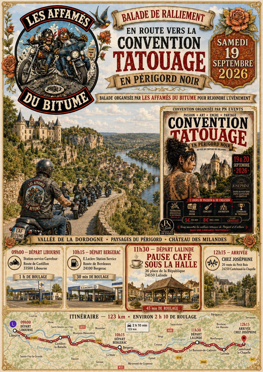 Affiche — Convention Tatouage en Périgord Noir, samedi 19 septembre 2026, Les Affamés du Bitume.